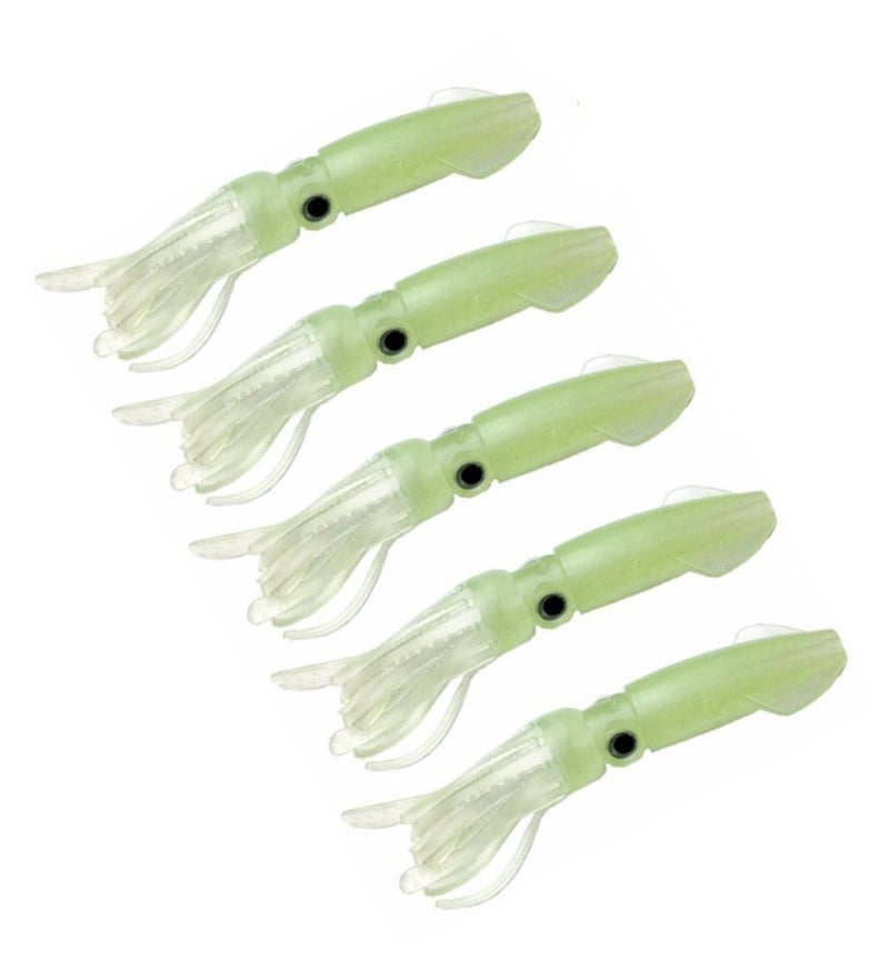 Mimilure Soft Luminous Octopus Trolling Saltwater Bait Squid Skirt Fishing Lures Glow in Dark,4.13inch,(Green 5pcs) - Image 1